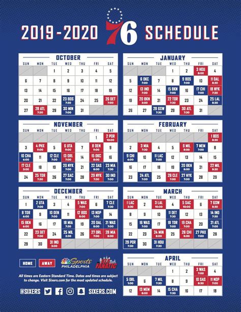 Sixers Printable Schedule