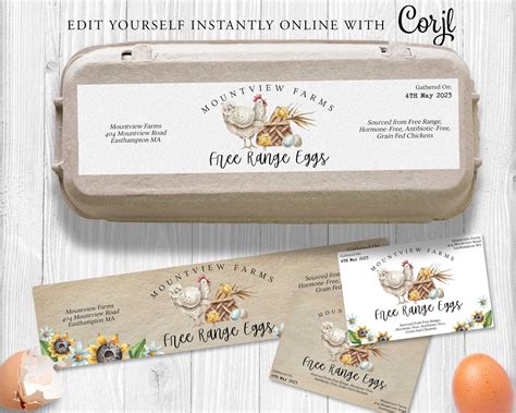 EGG CARTON Label Template, Free Range Egg Carton Label, Farmers Market, Dozen Egg Label, Half ...