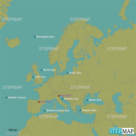 StepMap - Europe Bodies of Water - Landkarte für Europe