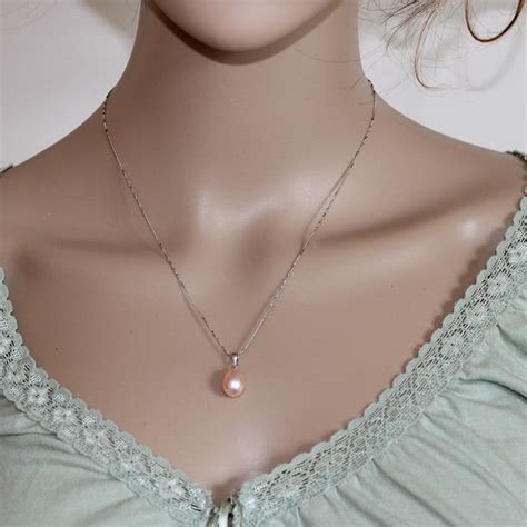 Genuine pink Freshwater Pearl Pendant Necklace Silver Chain AAA ...