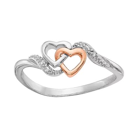 Two Tone Sterling Silver Diamond Accent Double Heart Promise Ring