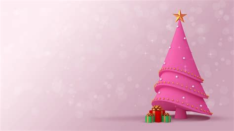 Pink Christmas Tree and Gift Boxes on A Light Pink Background 2016851 ...