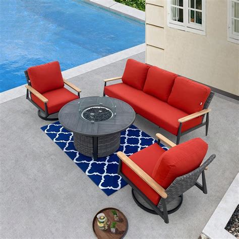 HiGreen Outdoor Manbo 4-Piece Wicker Patio Fire Pit Seating Set with ...