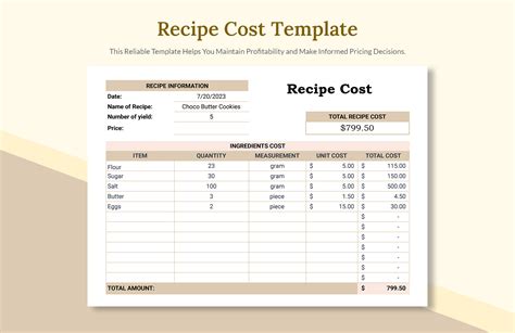 Excel Recipe Costing Template