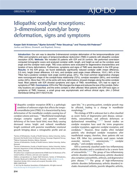 (PDF) Idiopathic condylar resorptions: 3-dimensional condylar bony deformation, signs and symptoms