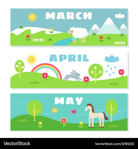 Spring months calendar flashcards set nature Vector Image