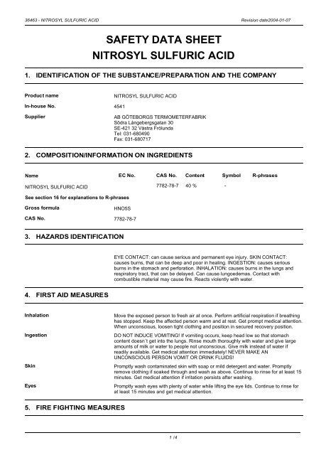 Safety Data Sheet For Sulfuric Acid - Gica