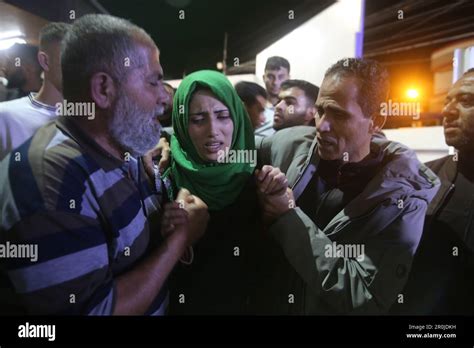 Gaza. 9th May, 2023. Palestinians mourn at a hospital in the southern Gaza Strip city of Rafah ...