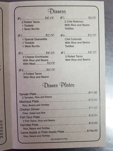 Menu at Nana Dora‘s Restaurant, Brawley