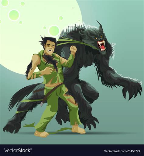 Angry werewolf monster turning under full moon Vector Image