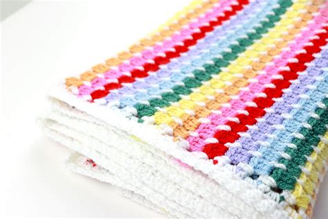 Striped Rainbow Baby Blanket | AllFreeCrochet.com