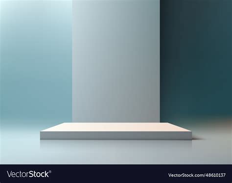 Empty white podium on blue wall Royalty Free Vector Image