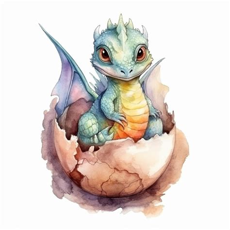 Premium AI Image | Watercolor illustration of a baby dragon hatching from an egg