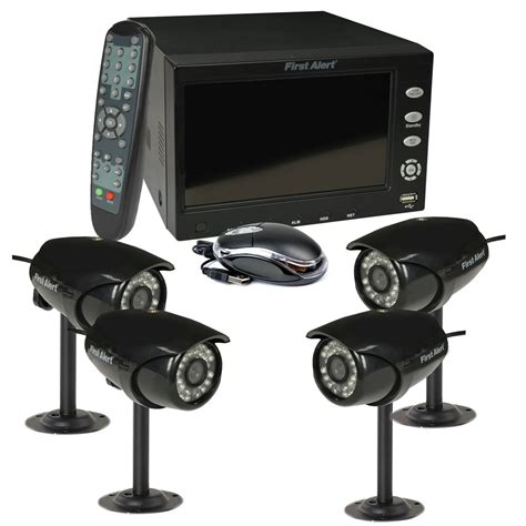 First Alert 4 Ch DVR Security System w/ 7" Monitor and 4 Surveillance ...