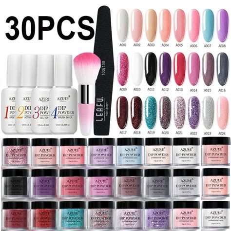 Azure Beauty 30Pcs/Lot Nail Dip Powder Base Top Gel Set Shiny Glitter Powder Nail Art Dipping ...