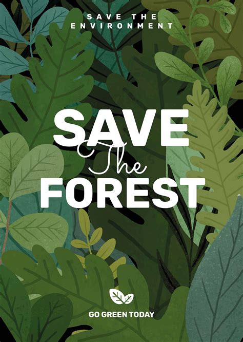 Save the forest poster with green leaves | Royalty free stock Illustration | High Resolution graphic