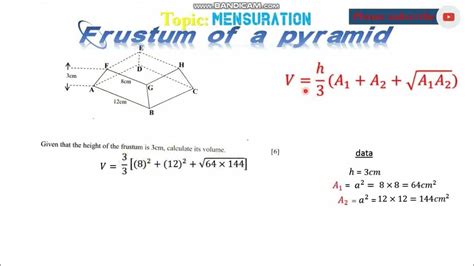 Volume of frustum of a Pyramid from a square base #Frustum #Pyramid # ...