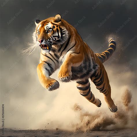 Roaring and Jumping Tiger. Generative AI ilustração do Stock | Adobe Stock