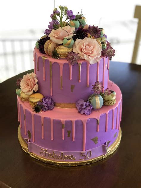 Pink and Purple Drip 2 tier | Tiered cakes birthday, Simple birthday ...