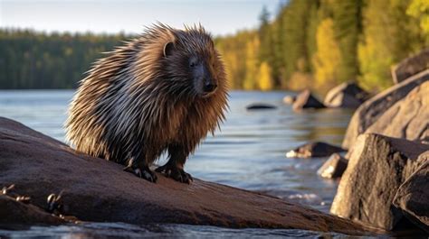 Premium AI Image | Closeup photo of a Porcupine looking in their habitat