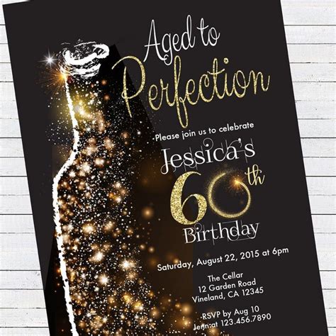60th Birthday Invitation. Aged to Perfection. Black and Gold | Etsy | 60th birthday invitations ...