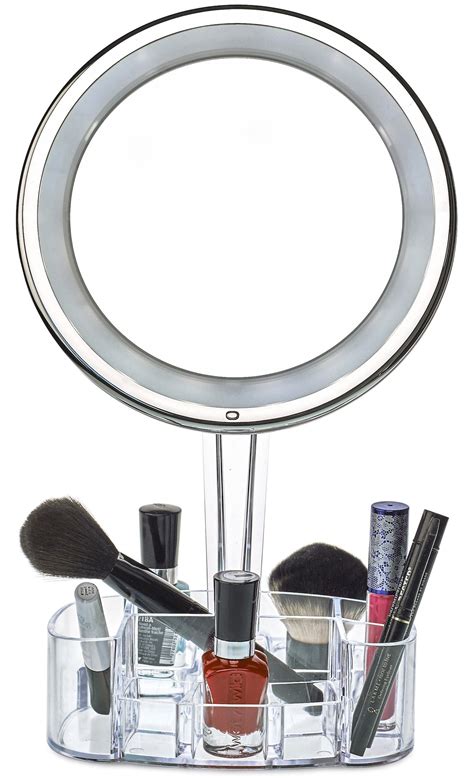 daisi Magnifying Lighted Makeup Mirror with Cosmetic Organizer Base | 7X Magnification, LED ...