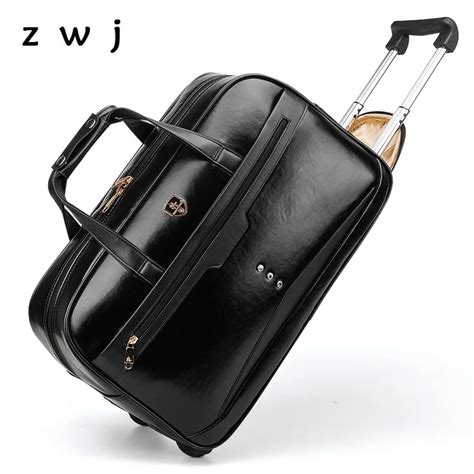 2018 new Pu men travel bags leather vintage wheeled travel duffel ...