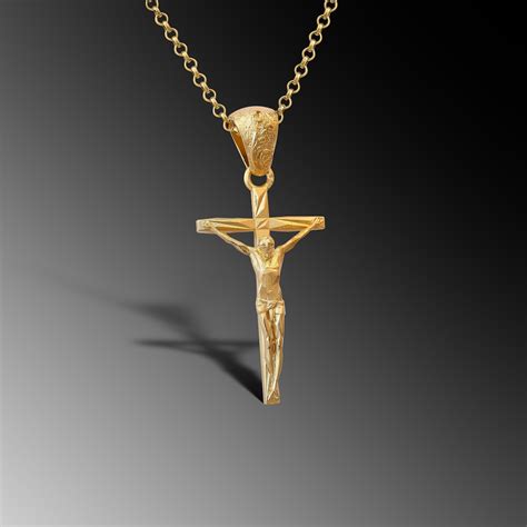 Solid Gold Jesus Cross Mens Necklace 14K Gold Christian - Etsy