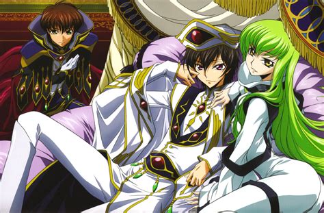 Code Geass 4K Ultra HD Wallpaper with Lelouch, C.C., and Suzaku