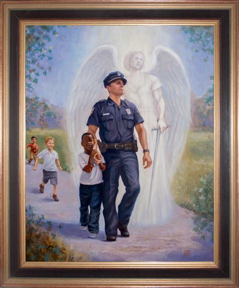 The Protector: Police Guardian Angel - Black and Gold Framed Canvas - Nelson Gifts Wholesale