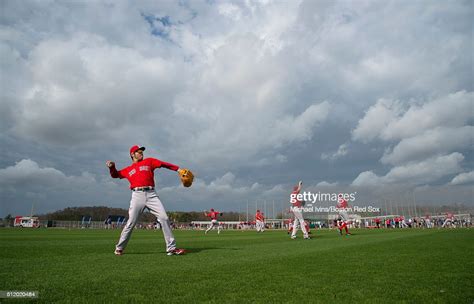 Koji Uehara of the Boston Red Sox warm up on February 24, 2016 at ...