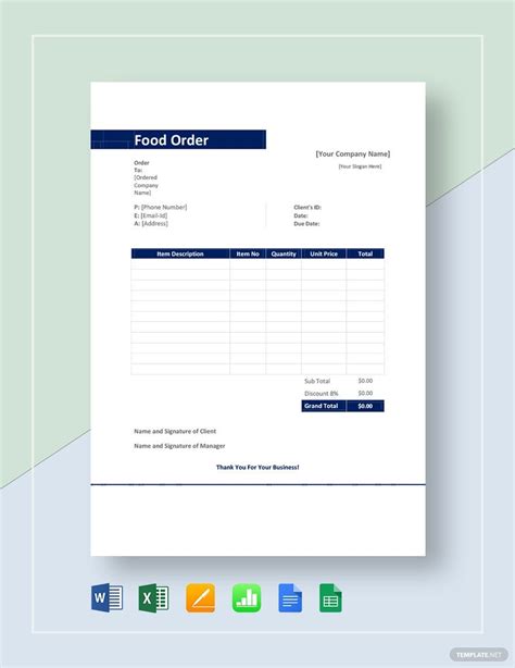 Sample Food Order Template in Google Docs, Google Sheets, Excel, Pages, Numbers, Word - Download ...