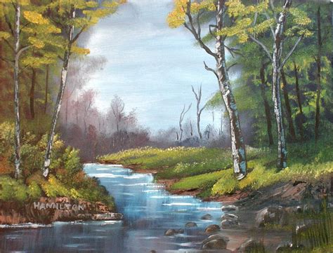 Wooded Stream Painting by Larry Hamilton