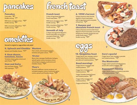 Cora menu in Dartmouth, Nova Scotia, Canada