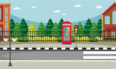 Street side scene with red telephone box scene 1340769 Vector Art at Vecteezy