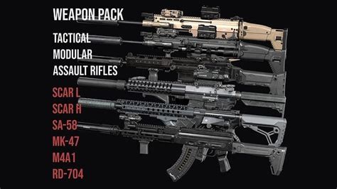 Tactical Modular Modern Assault Rifles gun Weapon Pack 3D Model ...