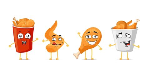 Premium Vector | Fried crispy chicken leg and wing funny smiling ...