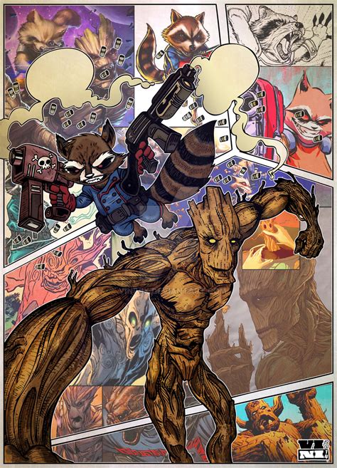 Groot and Rocket Raccoon-background comics By Vini by ViniVix on DeviantArt