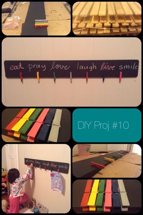 Repurposed the last piece of the old tv cabinet into an art board with clothes pins. | Art ...
