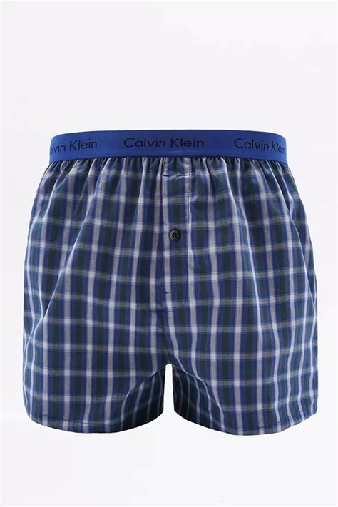 Calvin Klein Blue Slim Woven Boxer Trunks | Urban Outfitters UK