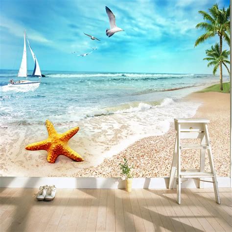 Aliexpress.com : Buy Charming Sunny Beach Wallpaper Ocean Wall Murals Custom Seascape Photo ...