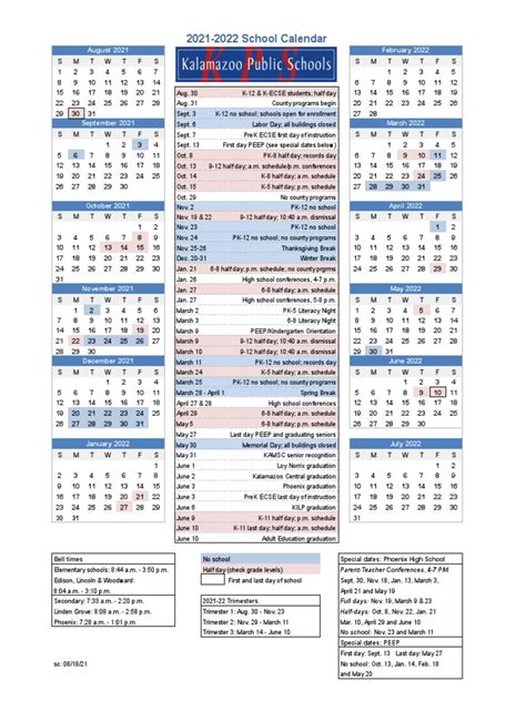 Kalamazoo Public Schools 2021-2022 Calendar | PDF | Schools ...