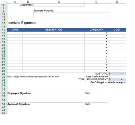 PTA Reimbursement Form Excel Template