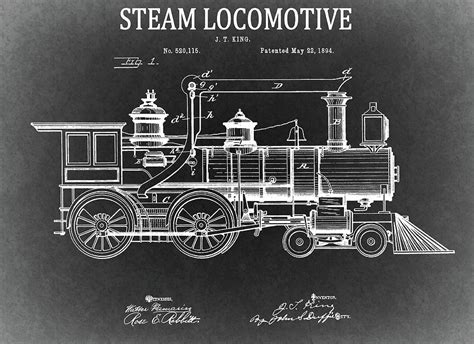 1894 Steam Locomotive Blueprint Drawing by Dan Sproul