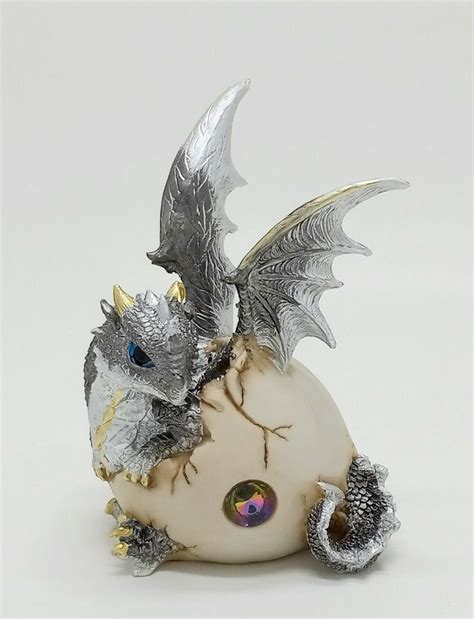 Silver Gray Baby Dragon Hatching From an Egg Collectible - Etsy UK