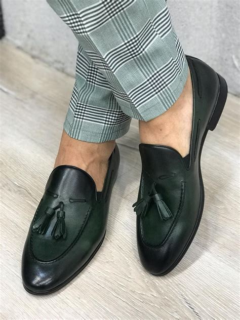 Tassel Leather Green Loafers | Mens smart shoes, Dress shoes men