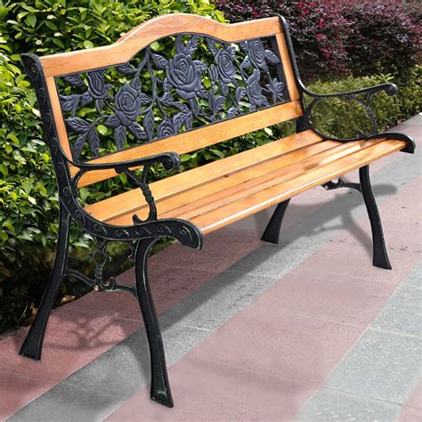 Costway Patio Park Garden Bench Porch Path Chair Furniture Cast Iron Hardwood - Walmart.com ...