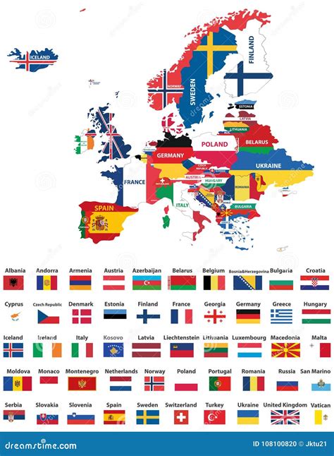 Europe Map Mixed with Countries National Flags. All European Flags Vector Collection Stock ...