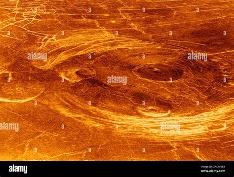 Venus. Artwork of a crater in the Aphrodite Terra highland region of ...