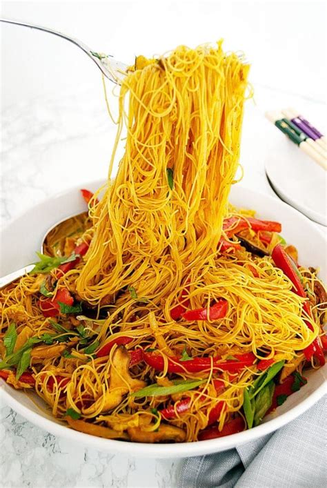 Singapore noodles – curry flavoured rice vermicelli noodles are tossed ...